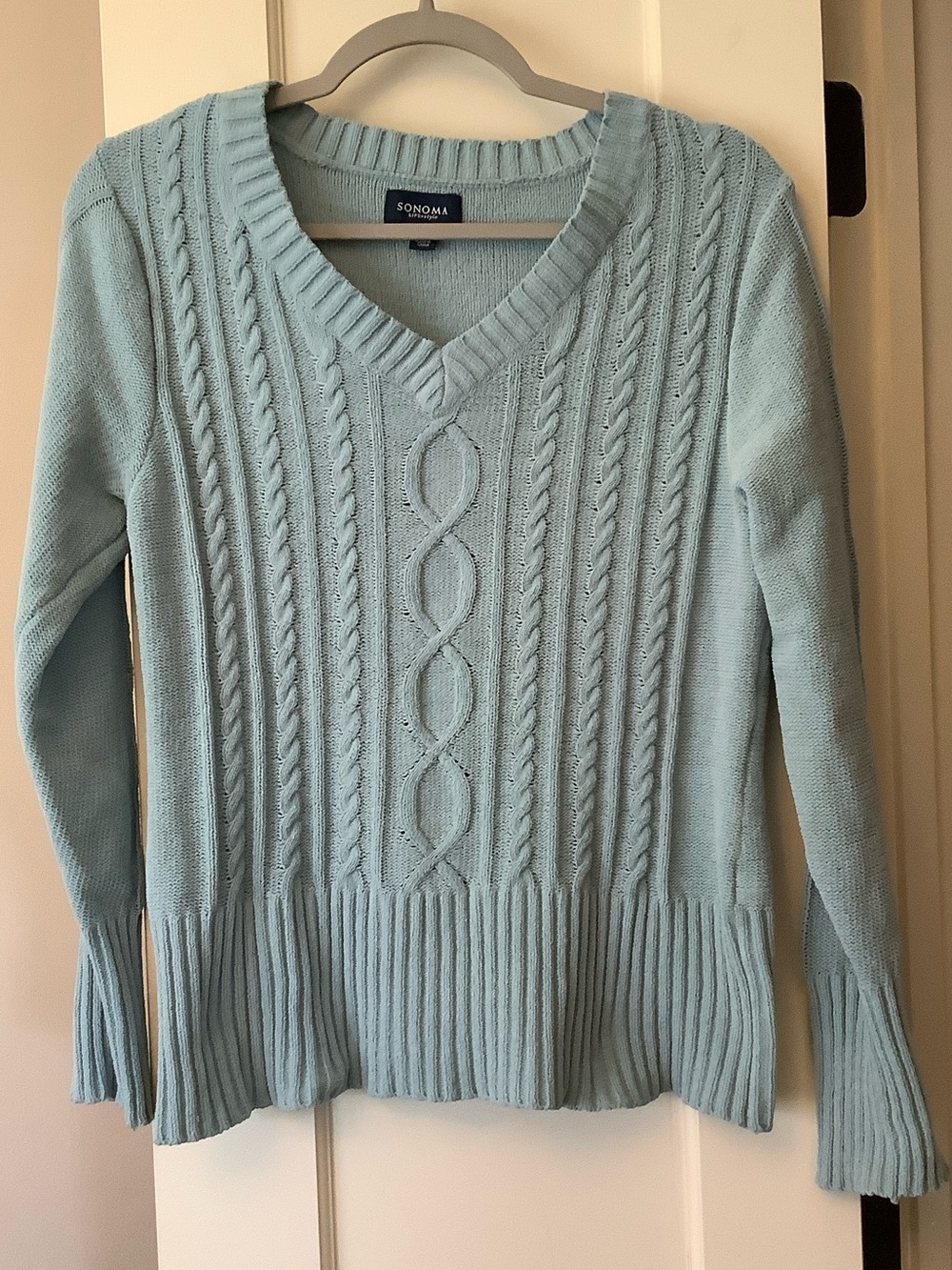 Sonoma Pale Blue Cable-Knit V-Neck Sweater
